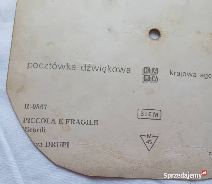 Pocztówka dźwiękowa Drupi Piccola e Fragile KAW pop Płyty i kasety Koźminek