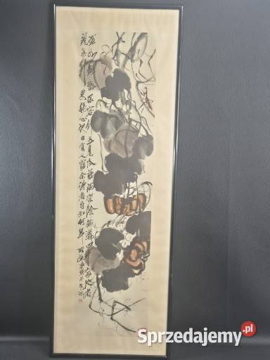 Chiński obraz gwaszowy Baishi i winorośl ok 1920 Malarstwo