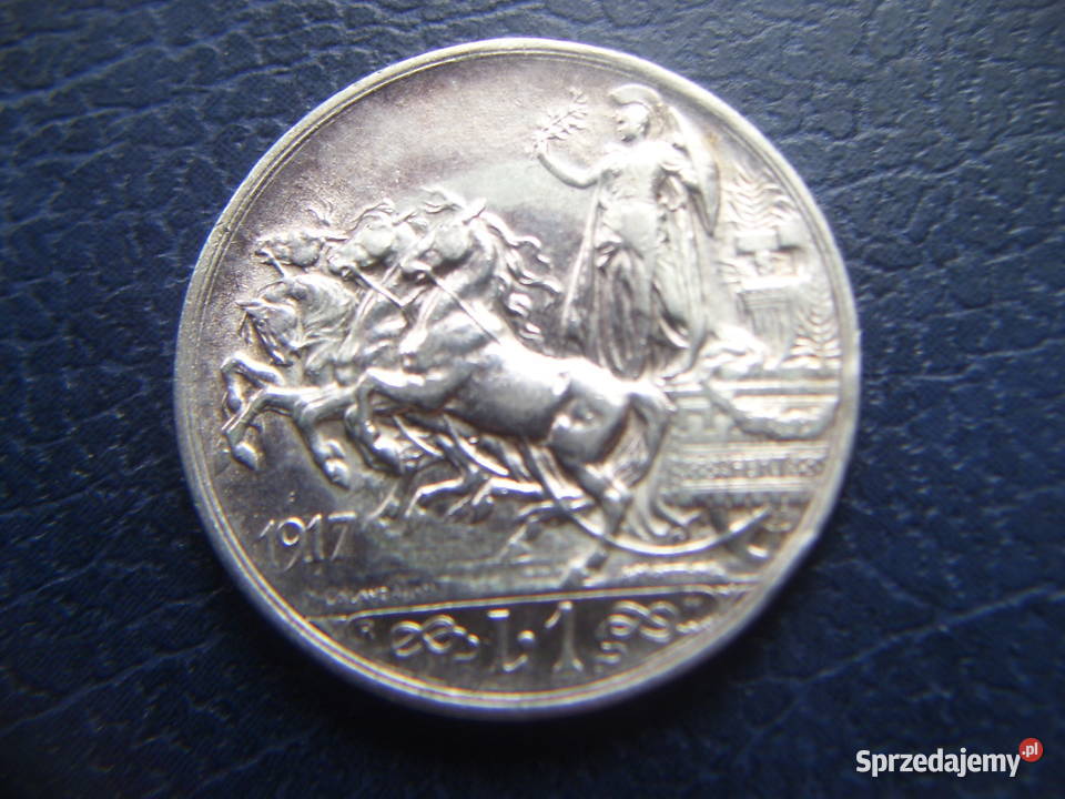 Stare monety 1 lir 1917 Włochy srebro piękna