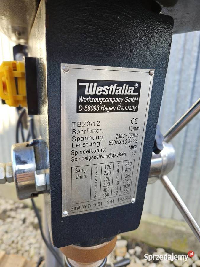 Wiertarka stołowa kolumnowa WESTFALIA 230 v MK2 Łagów sprzedam