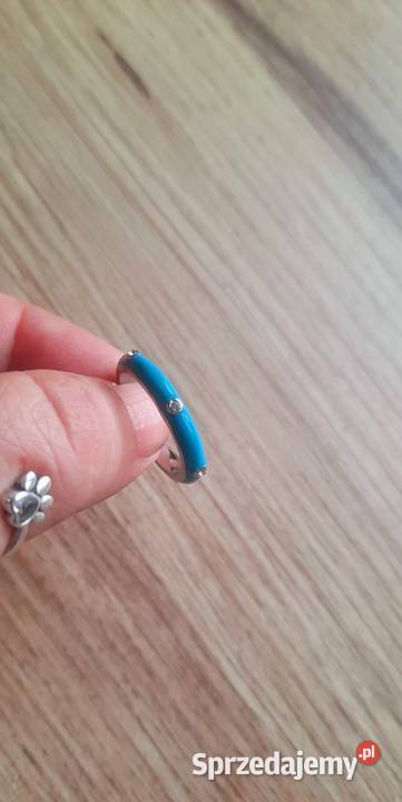 Nowy pierścionek obrączka posrebrzany z emalią i Gdańsk