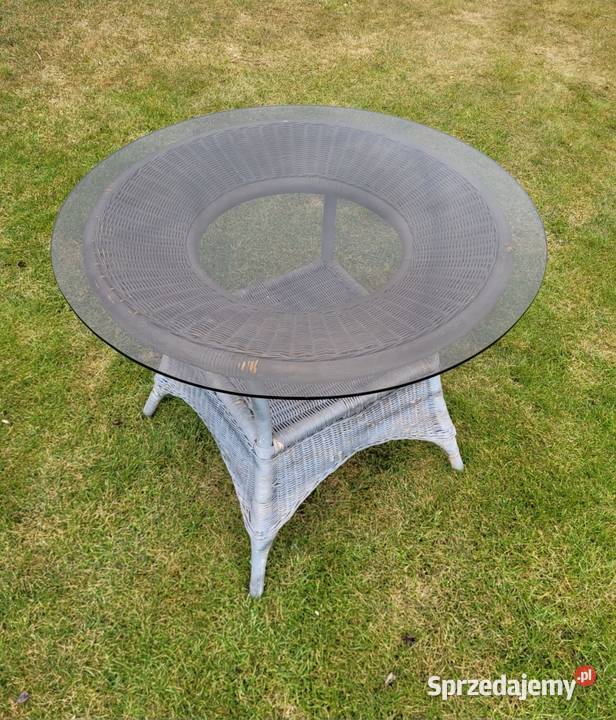 Stół Ogrodowy Wiklinowy ze Szklanym Blatem 90 Lewin Brzeski