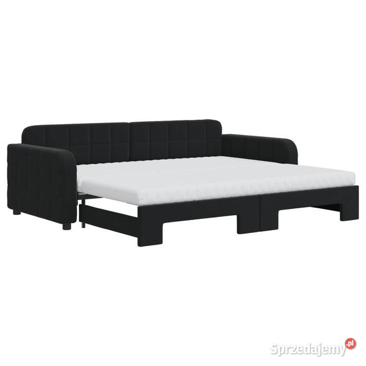 Sofa rozsuwana z materacami czarna aksamit Warszawa
