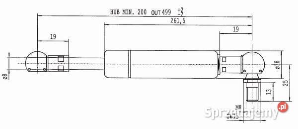 Sprężyna gazowa L499 mm 170N Stabilus CA977861 Do maszyn uprawowych