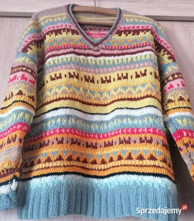 Sweter wełniany ręcznie robiony na drutach Inny wzór Swetry i golfy łódzkie Łódź