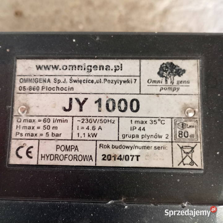 Pompa hydroforowa MH 1300 JY 100 Pawłowice