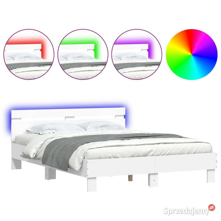 Rama łóżka z wezgłowiem i LED biała 150x200 Meble Warszawa