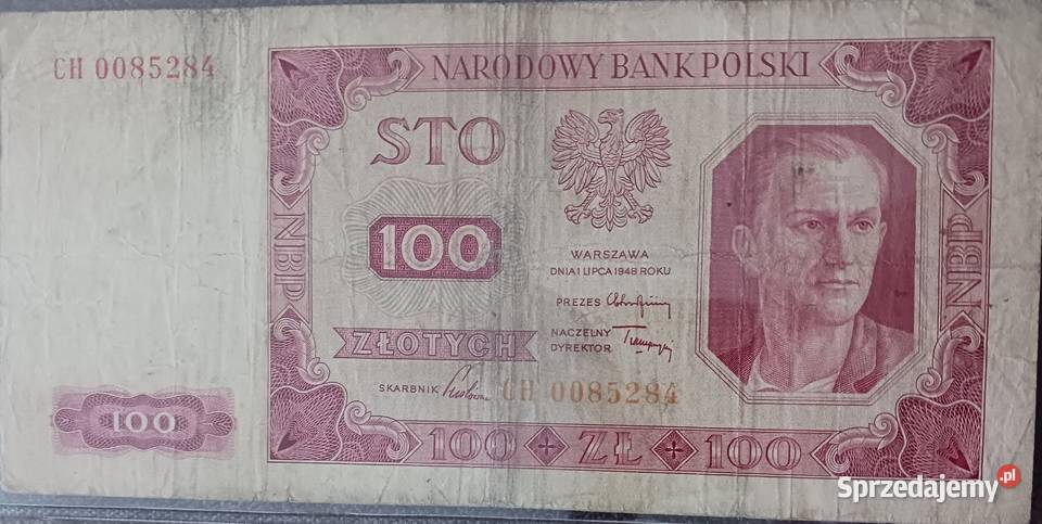 100 złotych Robotnik 1VII1948 r seria CH Numizmatyka Konin