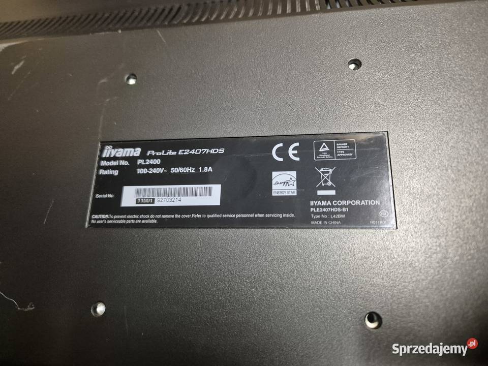 Monitor iiyama prolite e2407hds 24 w pełni 24" śląskie Ruda Śląska