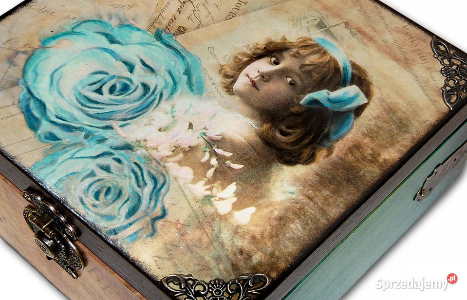 SZKATUŁKA drewniane pudełko GIRL BLUE ROSE 20x20 Bydgoszcz