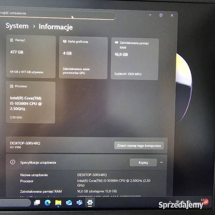 Laptop Dell Intel i5 10300H 120Hz 1650TI 16GB Jasło