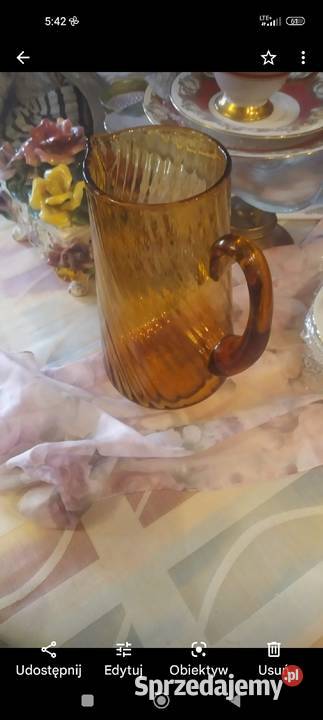 Dzbanek bursztynowy szkło kryształowe kanelowane Wrocław