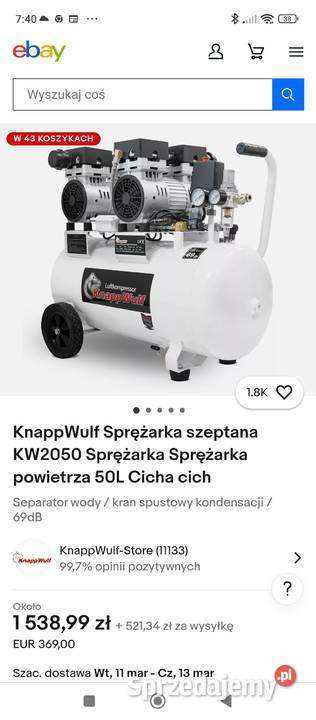 Kompresor sprężarka 50L 4 tłokowa bezolejowa Bychawa