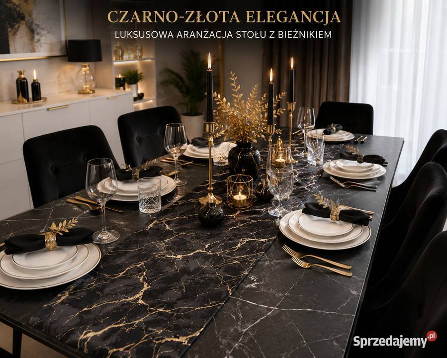 Serweta bieżnik czarno złoty Lipnica