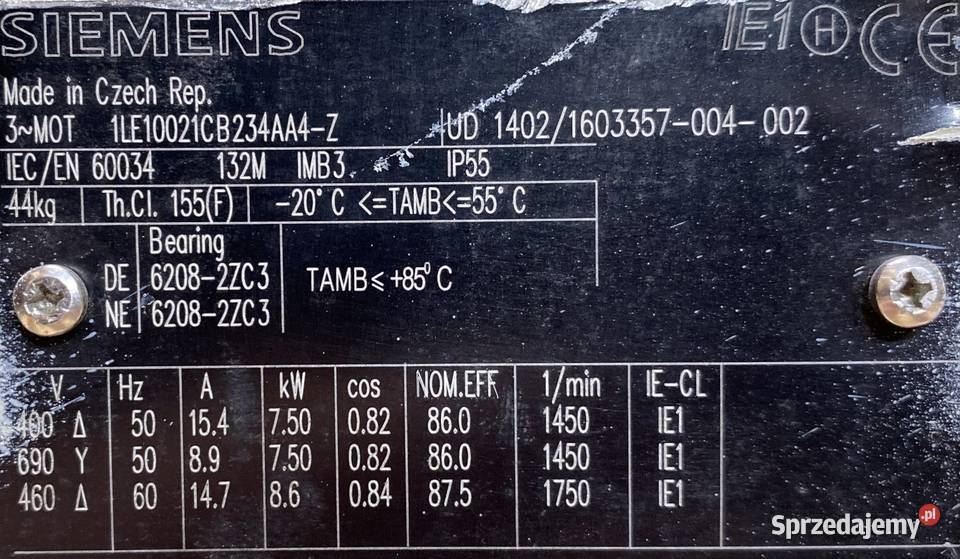 silnik elektryczny 75kW 1450obr 3fazowy SIEMENS Pigża sprzedam