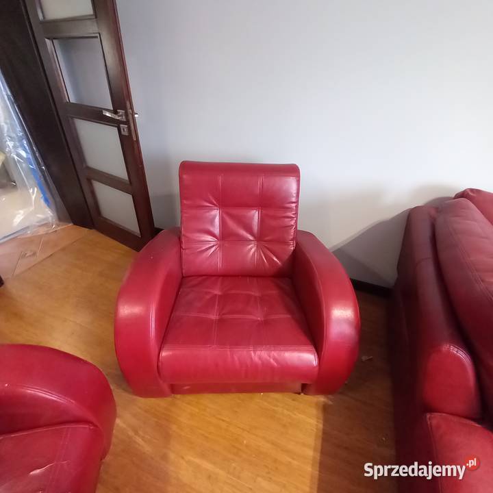 Wygodna czerwona kanapa skóra naturalna fotele Gdynia