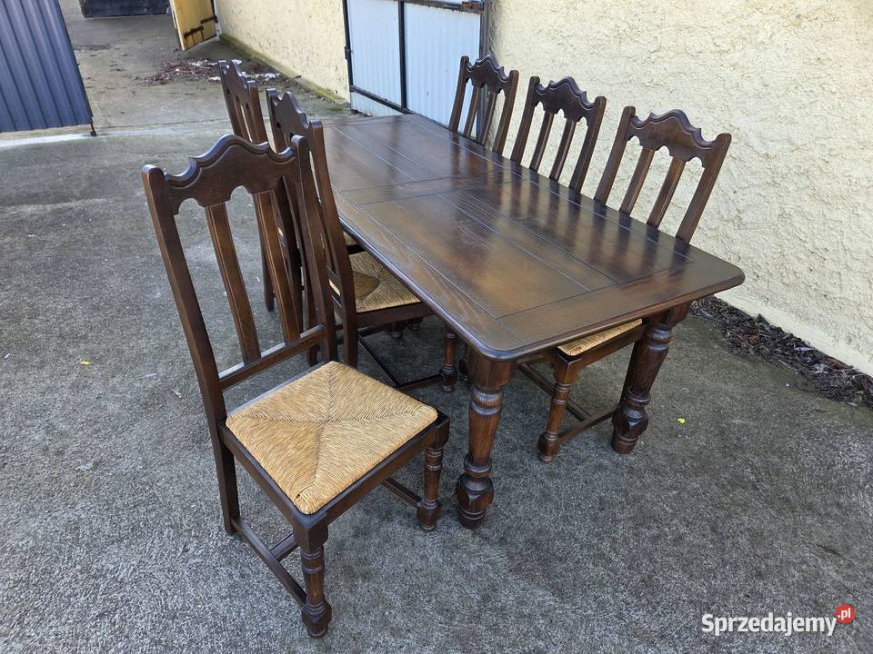 Zestaw 100 dębowy stół z 6 krzesłami stan Kleczew