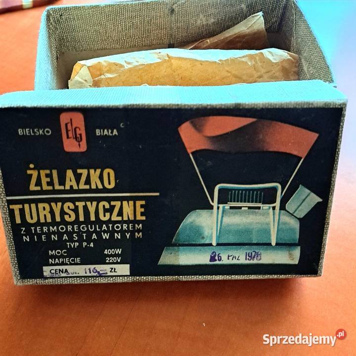 Żelazko turystyczne z PRL z opakowaniem Opole