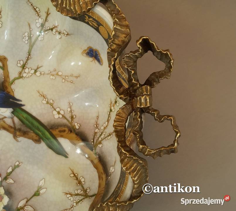 Patera z ptakami porcelana w brązie