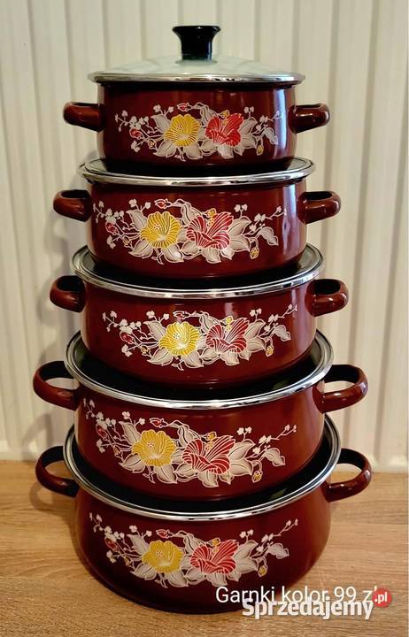 Garnki emaliowane 5 sztuk z pokrywkami rozne Garnki i szybkowary Darłowo