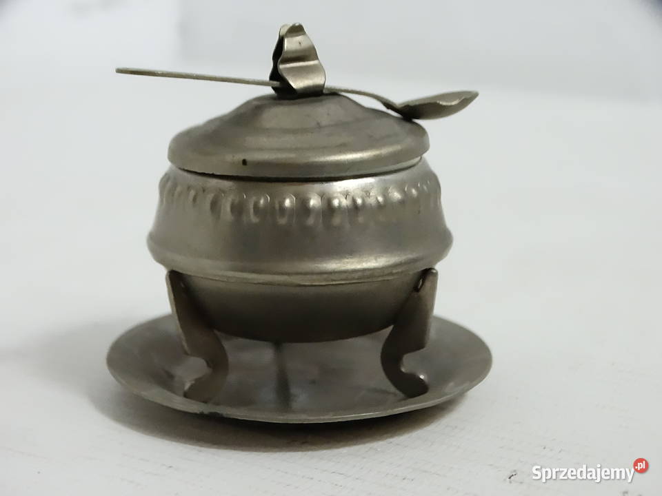 Stara vintage musztardniczka sosjerka z łyżeczką Sosjerki i dipówki lubelskie