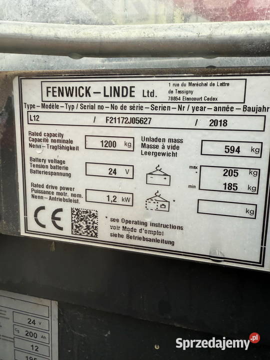 wózek paletowy z masztem LINDE L12 wolny skok Linde Działoszyn