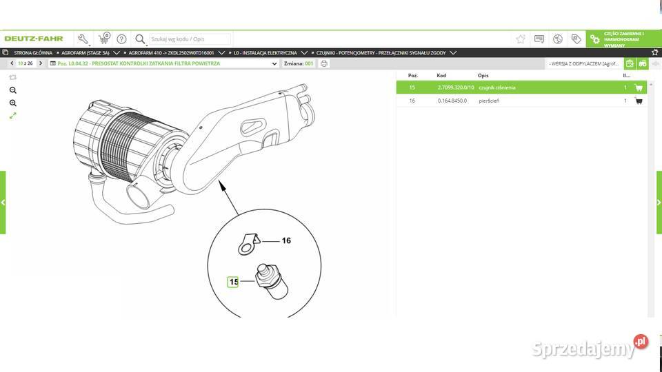 czujnik ciśnienia powietrza 27099320010 Koszanowo sprzedam
