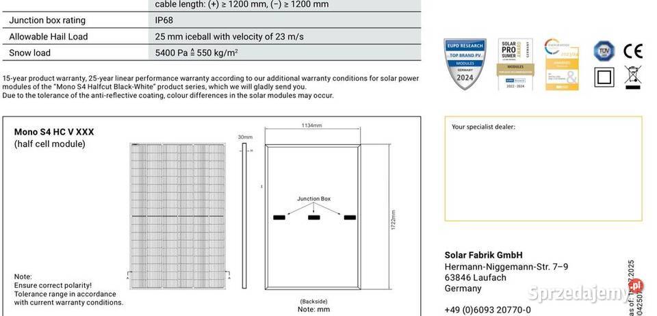 Hit PANEL Fotowoltaiczny SOLAR FABRIK 410W sprzedam