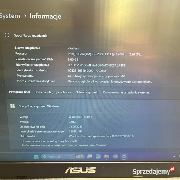 Laptop Asus 156 Core i5 NVIDIA GeForce 8GB RAM Wyszków sprzedam