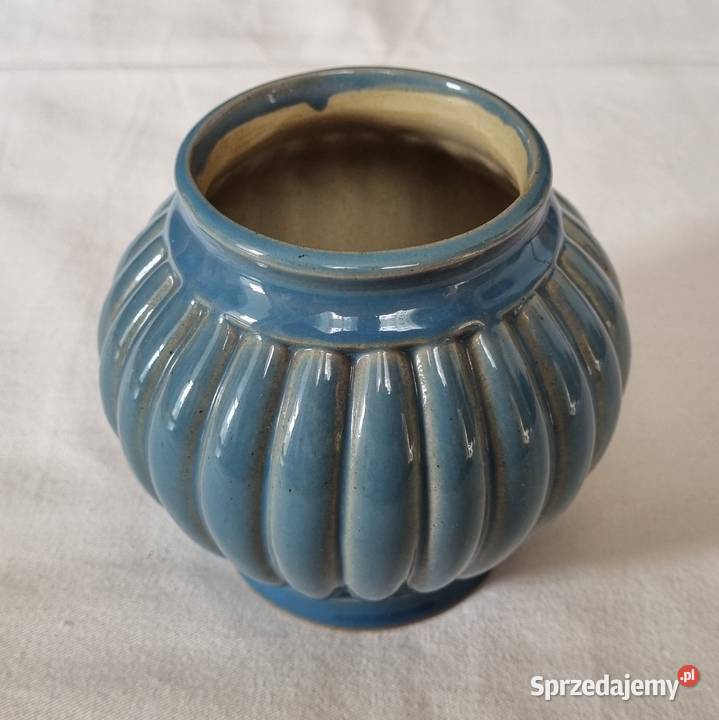 Ceramiczny pękaty wazon błękitny porcelit niebieski Warszawa