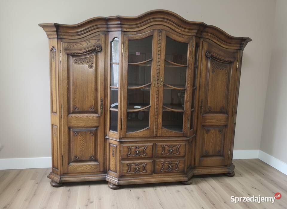 Piękny kredens dębowy lity ciemny dąb biblioteka Sypniewo