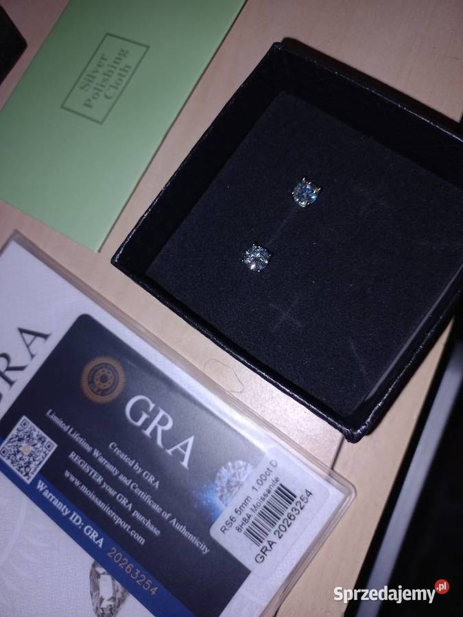 Eleganckie kolczyki z moissanitem certyfikat GRA srebro Poznań sprzedam