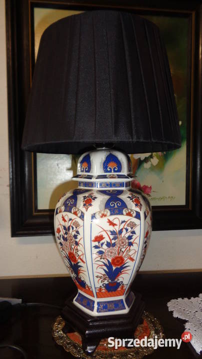 lampka ceramiczna w czerono kobaltowy wzór