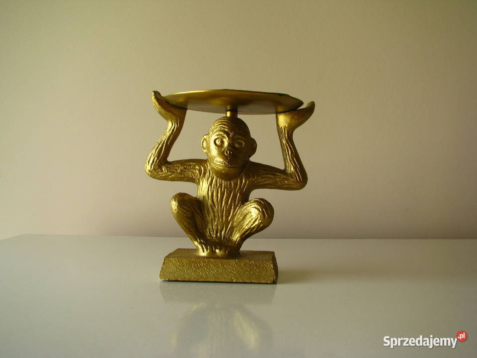 Świecznik złota małpka na dużą świecę figurka małopolskie Brzegi