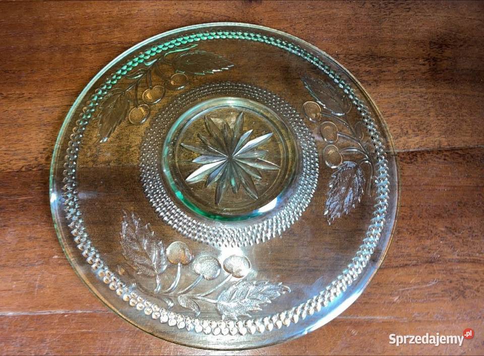 Zielona szklana patera Dekor to wiśnie na pomorskie Gdańsk