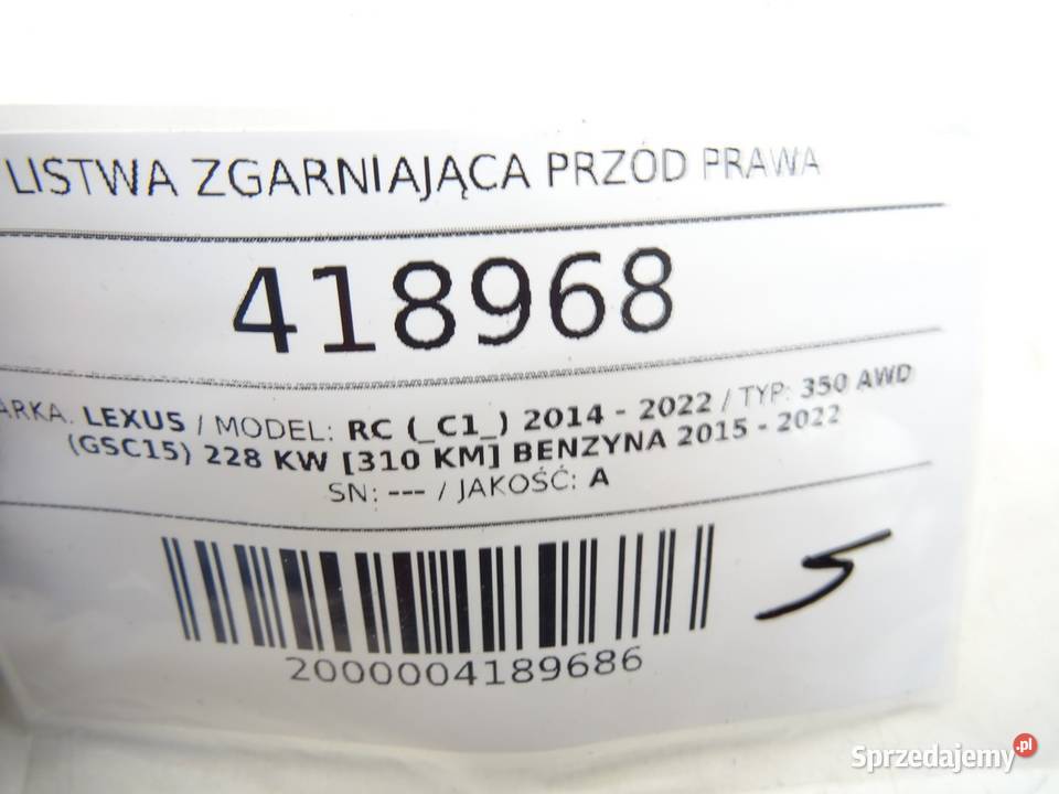 LISTWA ZGARNIAJĄCA PRZÓD PRAWA LEXUS RC osobowe