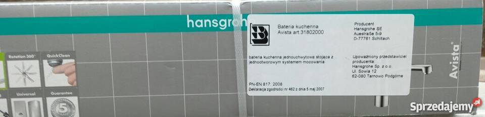 Bateria kuchenna Avista Hansgrohe zachodniopomorskie
