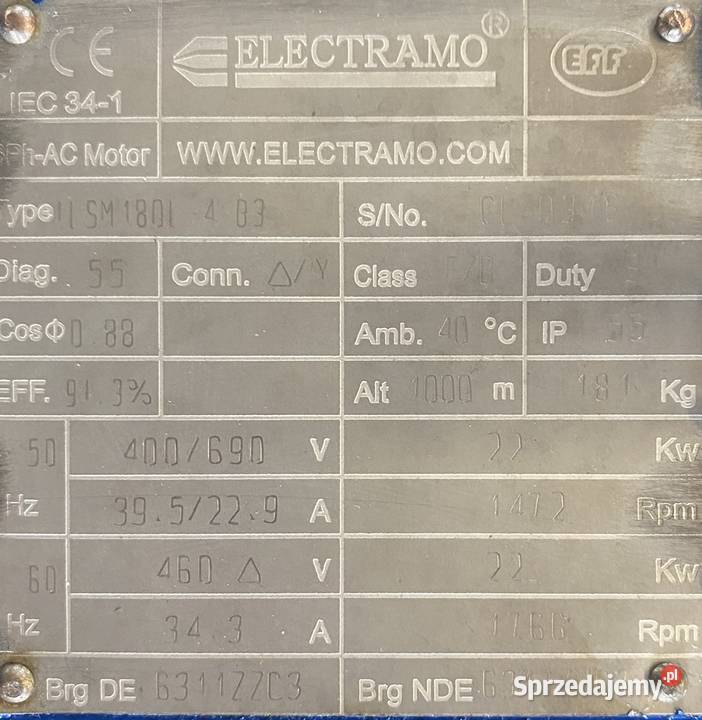 silnik elektryczny 22kW 1472obr 3fazowy