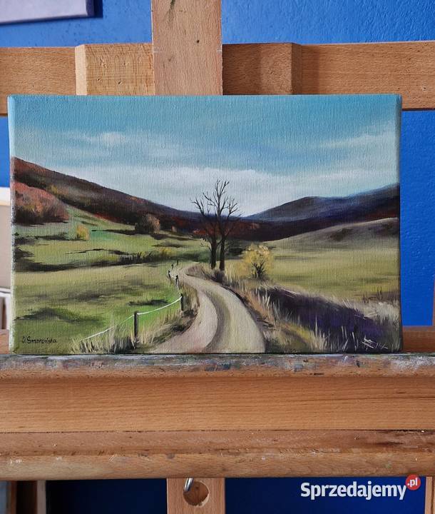 Obraz olejny pejzaż Beskid Niski 20x30 malowany Malarstwo małopolskie Męcina