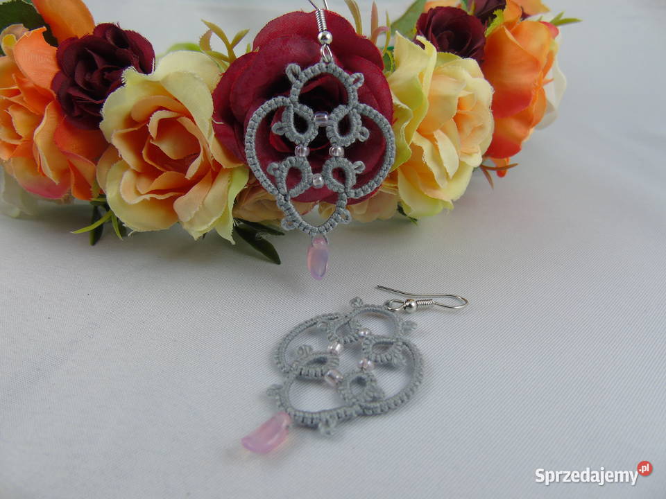 Kolczyki frywolitkowe różne wzory i kolory Wiśniowa