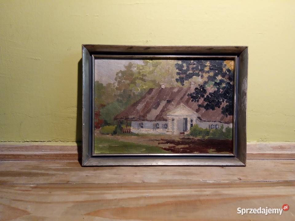 Piękny stary obraz olejny Dworek B Rychter