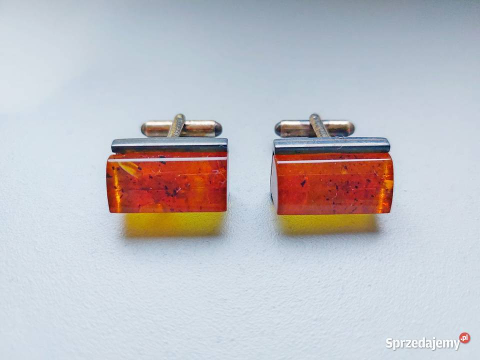 srebrne spinki do mankietów bursztynowe srebro