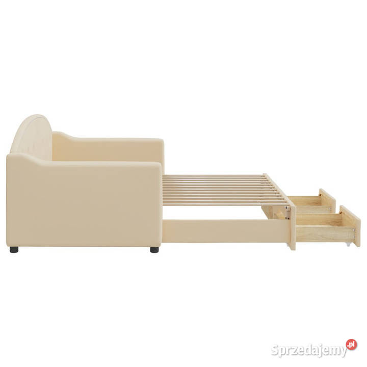 Sofa rozsuwana z szufladami kremowa tkanina mazowieckie Warszawa
