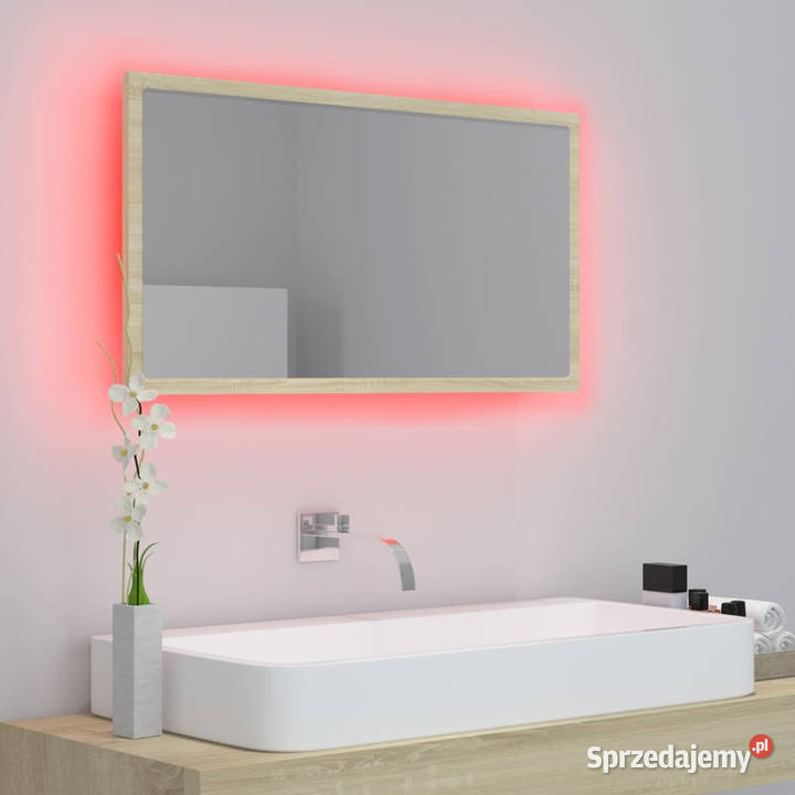 Lustro łazienkowe LED kolor dąb sonoma 80x85x37