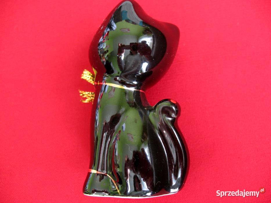 Kot kotek czarny z kokardą porcelana 7 x 35 x 3 Siedlce