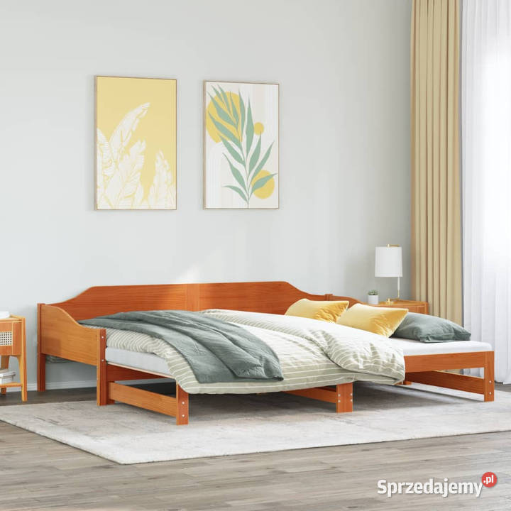 Łóżko dzienne rozsuwane woskowy brąz drewno 62cm