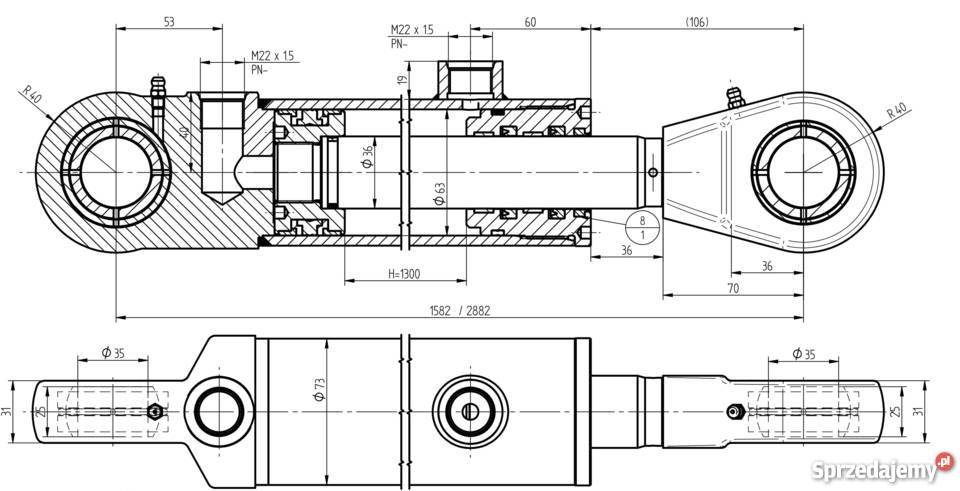 SIŁOWNIK CYLINDER SKOK 1300 ROZRZUTNIK Solec Kujawski