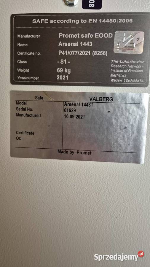 Szafa Sejf Arsenał 1443T Valberg klasa S1 Warszawa
