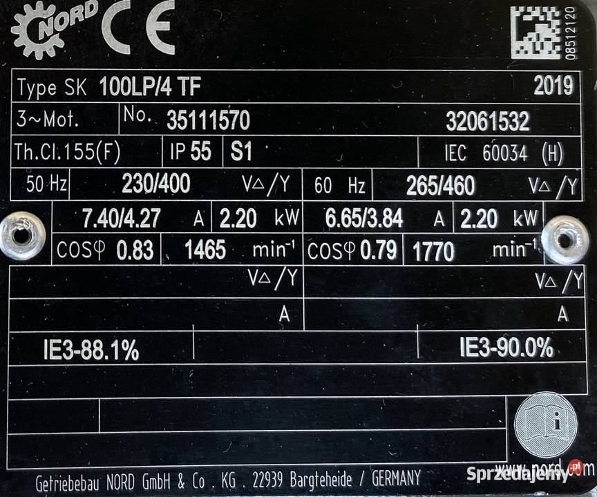 motoreduktor przekładnia 22kW 58obr NORD Pigża