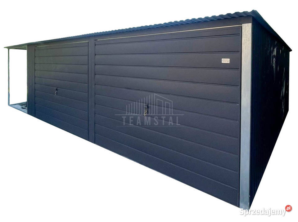 Garaz blaszany 65x5m wiata 2x5m 2x brama uchylna